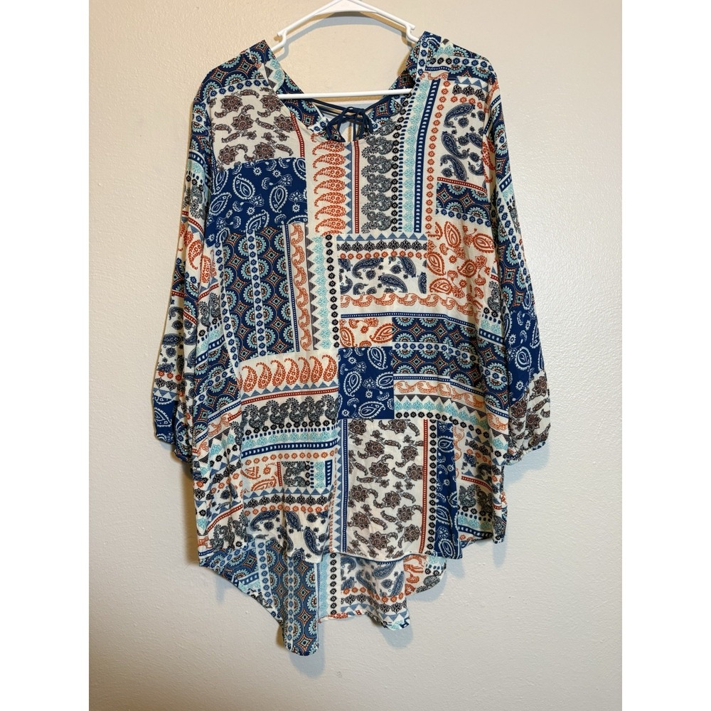 Boho Patchwork Paisley Tunic Blouse | Tie-Back Neckline | Indie Festival Vibe